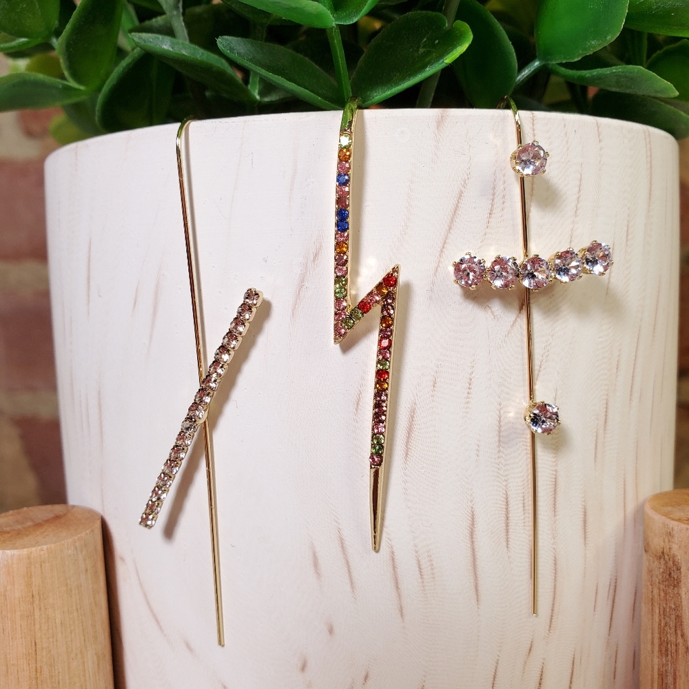 Gold tone ear wrap ear cuff earring with crystals